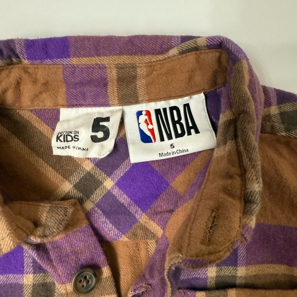 NBA Lakers Kids Purple and Brown Checkered Shirt - Picture 4 of 5